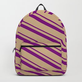 [ Thumbnail: Purple & Tan Colored Lines Pattern Backpack ]