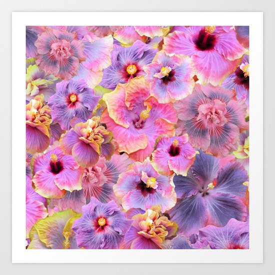 Tropical hibiscus patterns Flower Floral Flowers Art Print