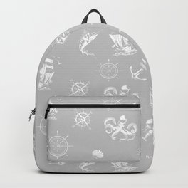 Light Grey And White Silhouettes Of Vintage Nautical Pattern Backpack