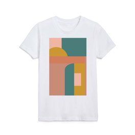 Geometric Shapes Color Block in Green, Gold, and Rust Kids T Shirt