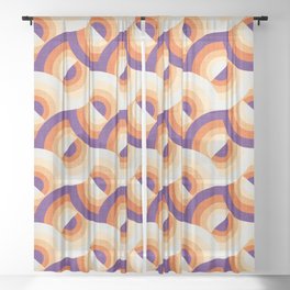 Here comes the sun // violet and orange gradient 70s inspirational groovy geometric suns Sheer Curtain