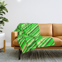 [ Thumbnail: Tan, Green & Lime Colored Stripes/Lines Pattern Throw Blanket ]