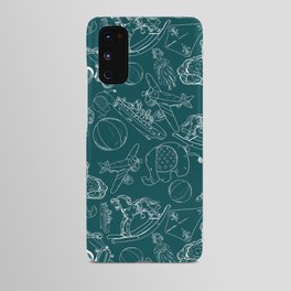 Teal Blue and White Toys Outline Pattern Android Case