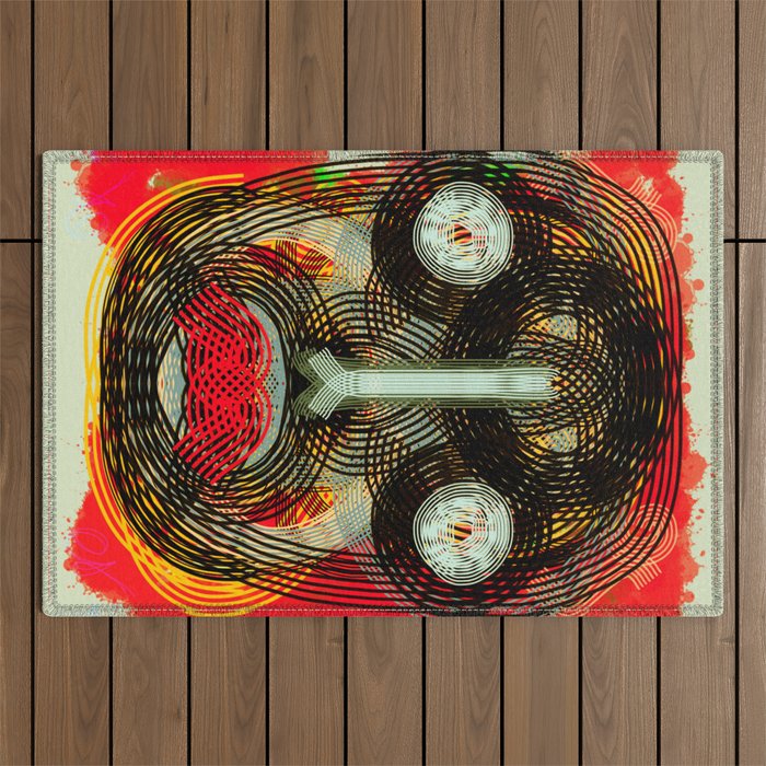 Graffiti Outsider Art Portrait in Red Outdoor Rug