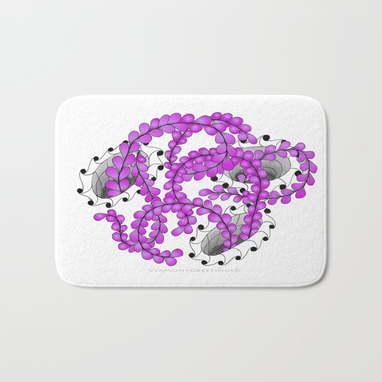 Zentangle Spring Fuchia Flower Illustration Bath Mat