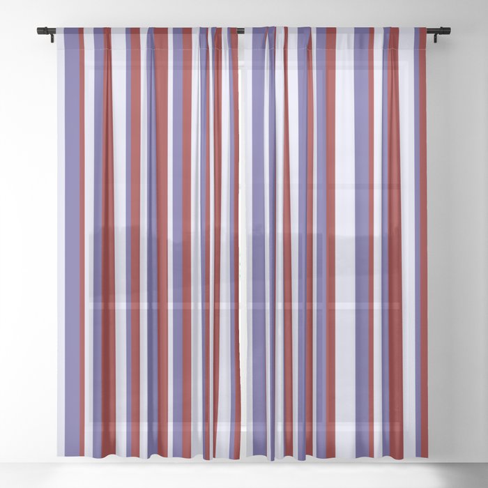 Lavender, Dark Slate Blue & Maroon Colored Lines Pattern Sheer Curtain
