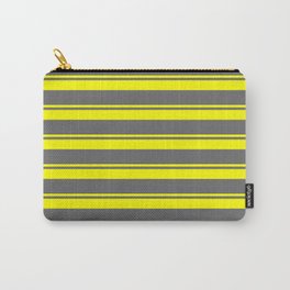 [ Thumbnail: Yellow and Dim Gray Colored Lined/Striped Pattern Carry-All Pouch ]