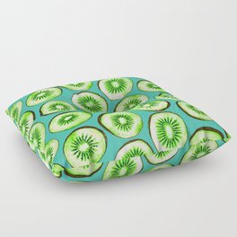 Kiwi slices on turquoise Floor Pillow