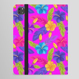 Tropical Pink Blue Yellow Floral Pattern iPad Folio Case