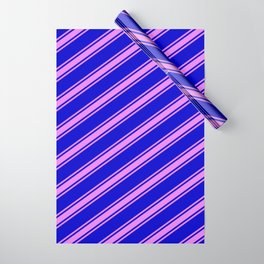 [ Thumbnail: Blue and Violet Colored Stripes/Lines Pattern Wrapping Paper ]