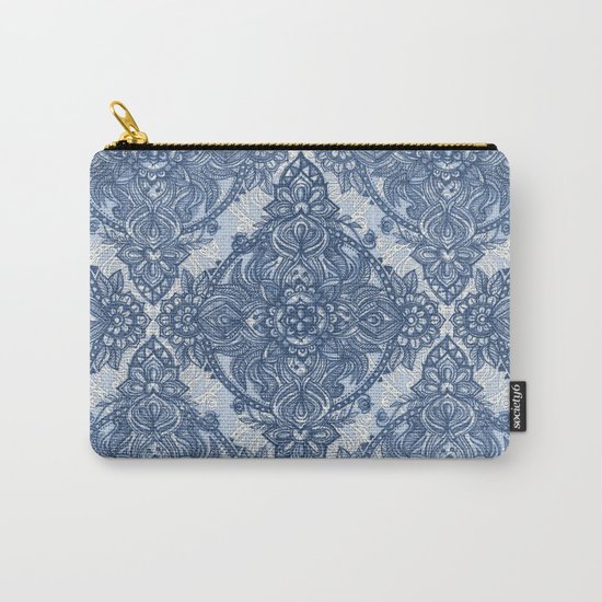 Denim Blue Lace Pencil Doodle Carry-All Pouch