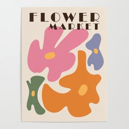 Flower market print, Colorful retro print, Indie decor, Cottagecore, Fun art, Posters aesthetic, Abstract flowers Poster | Midcenturymodern, Magazine, Cute, Colorful, Positive, Flower, Drawing, Exhibition, Psychedelic, Aesthetic 