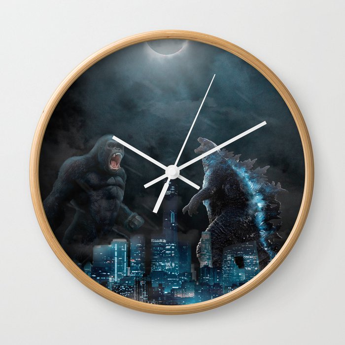 Godzilla vs Kong in the moonlight Wall Clock