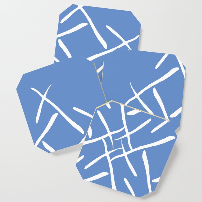 White cross marks on dark blue background Coaster