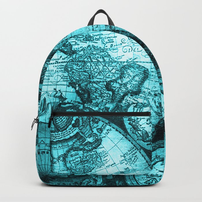 Turquoise Antique World Map Backpack