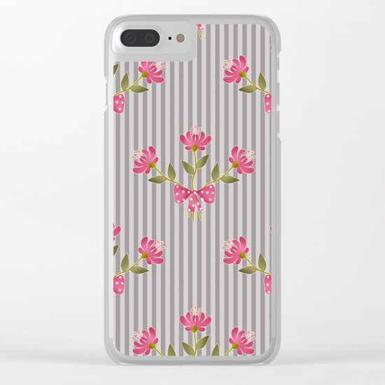 Flower bouquet on a gray striped background. Clear iPhone Case