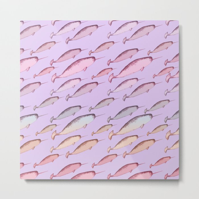 Gradient Pastel Aesthetic Narwhal Unicorn Whales Pink Lilac Blue y2k 2000s Pattern Metal Print