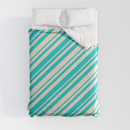 [ Thumbnail: Dark Turquoise and Beige Colored Stripes Pattern Duvet Cover ]
