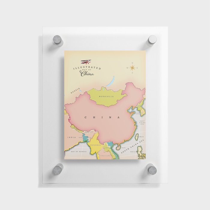 Illustrated map of China Floating Acrylic Print