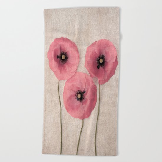 Three Pink Poppies Beach Towel