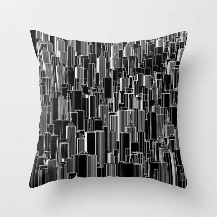 Tall city B&W inverted / Lineart city pattern Throw Pillow