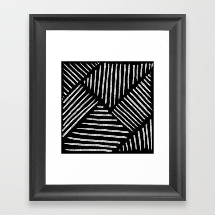 Lines and Patterns in Black and White Brush Framed Art Print