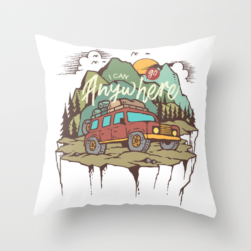 Mountains Road Trip Outdoor Camping Suv Adventure T Shirt Design Illustration Print Artwork Gift Throw Pillow By Badello Society6