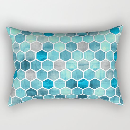 Blue Ink - watercolor hexagon pattern Rectangular Pillow
