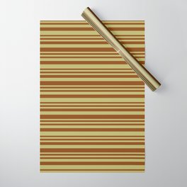 [ Thumbnail: Dark Khaki & Brown Colored Striped Pattern Wrapping Paper ]