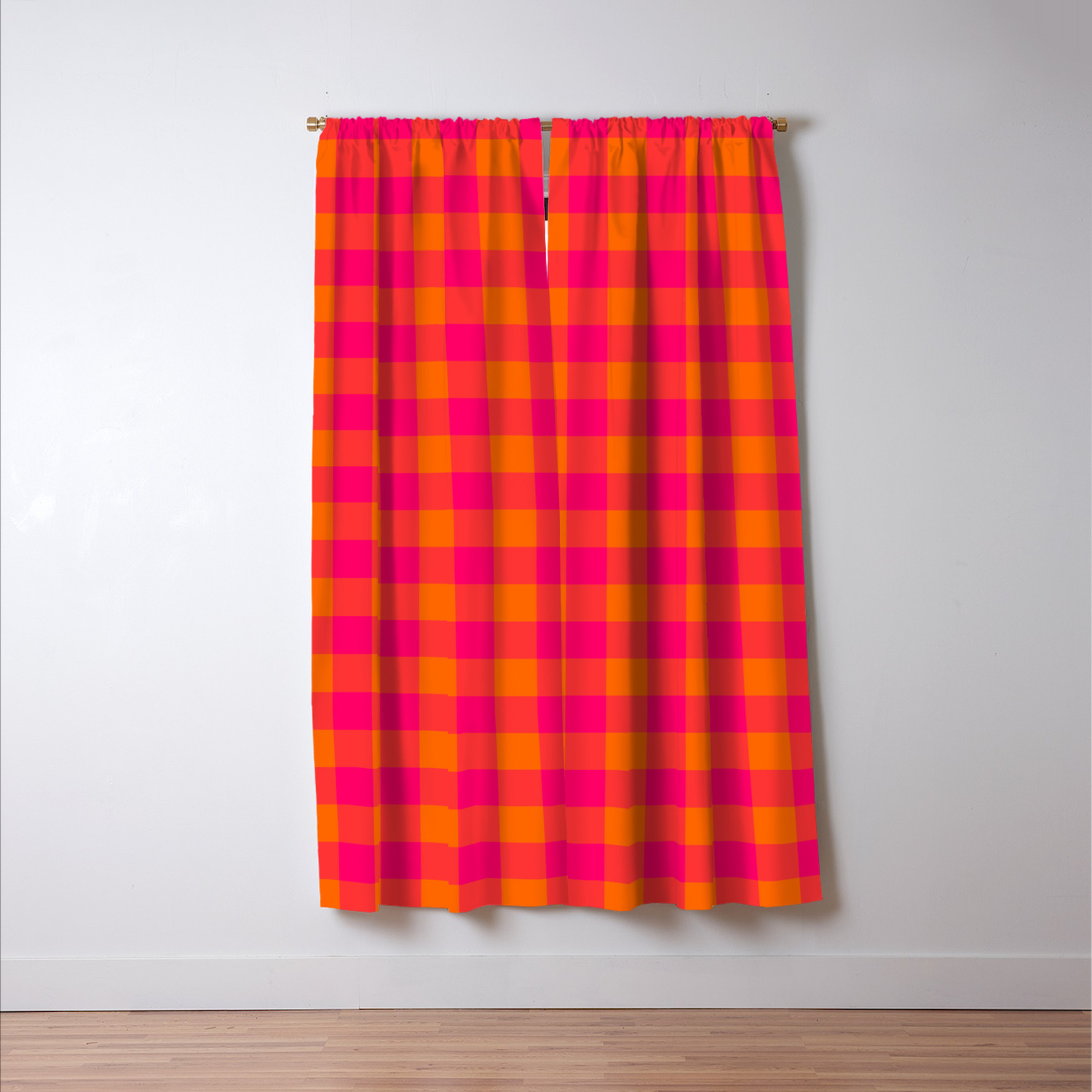 Modern Bright Pink And Orange Gingham Blackout Curtain By
