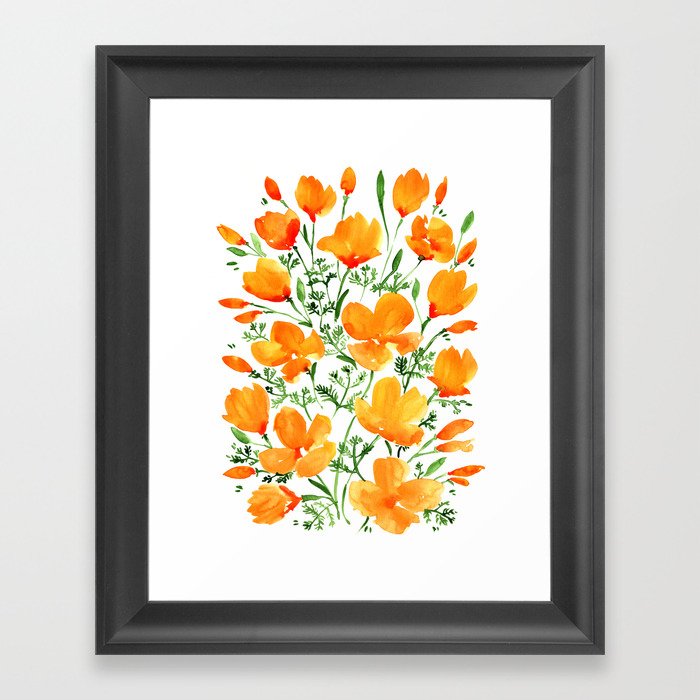 Watercolor California poppies Framed Art Print