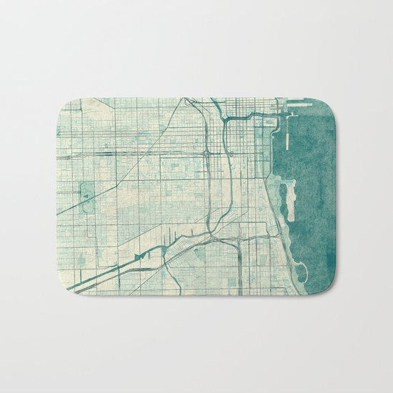 Chicago Map Blue Vintage Bath Mat