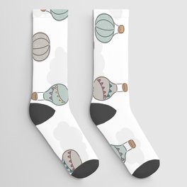 Hand drawn hot air balloons, transportation for adventure seekers on white Socks