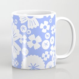 Modern Retro Light Denim Blue and White Daisy Flowers Mug