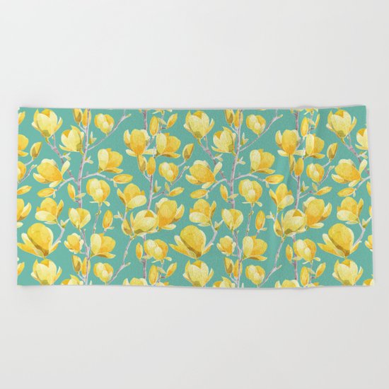 Yellow Magnolia Spring Bloom Beach Towel
