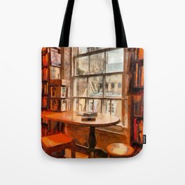 Bookstore with views of the Ely Cathedral in Ely, a historic city in Cambridgeshire, England Tote Bag