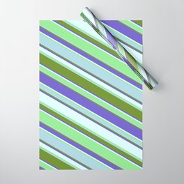 [ Thumbnail: Colorful Light Blue, Green, Slate Blue, Light Cyan & Light Green Colored Stripes Pattern Wrapping Paper ]