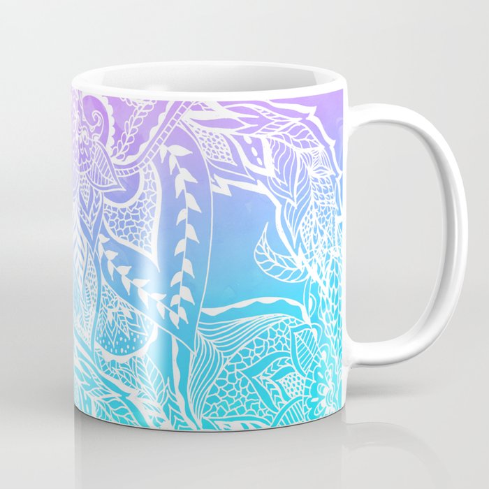Modern purple turquoise mermaid watercolor floral white boho hand drawn pattern Coffee Mug