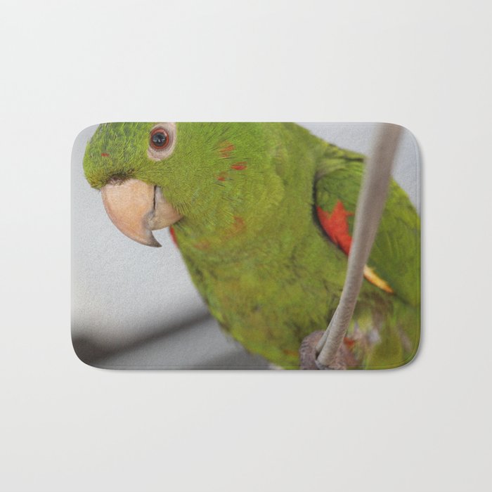 Brazil Photography - Green Parrot Sitting On A Thin Rope Bath Mat