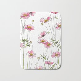 Pink Cosmos Flowers Bath Mat | Flowers, Drawing, Gouache, Pink, Flower, Pattern, Floral, Garden, Pen, Cosmos 