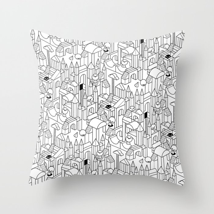 Little Escher's Building Blocks Throw Pillow