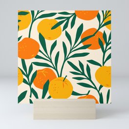 Oranges & Green Leaves Pattern Art Mini Art Print