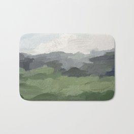 New Beginnings - Sky Blue and Forest Green Rural Country Farm Land Nature Abstract Painting Art Bath Mat | Landscape, Farmhouse, Navy, Scenic, Clouds, Acrylic, Paleblue, Painting, Nature, Sky 