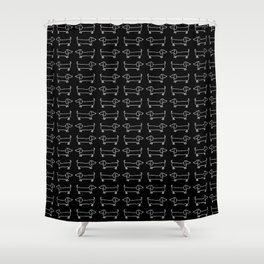 White dachshunds in black background Shower Curtain