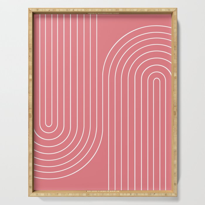 Minimal Line Curvature LXXXVIII Coral Pink Mid Century Modern Arch Abstract Serving Tray