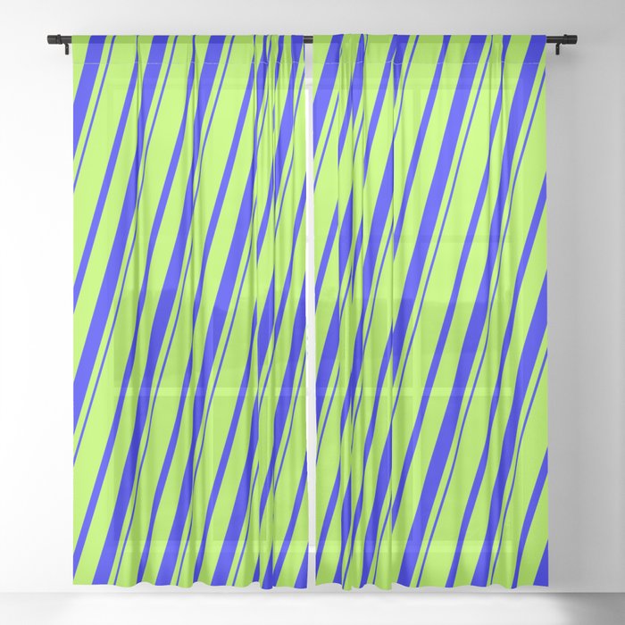 Light Green and Blue Colored Striped/Lined Pattern Sheer Curtain