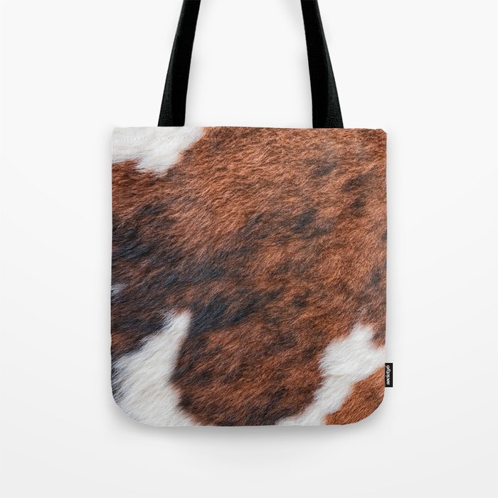 Brown and White Cow Skin Print Pattern Modern, Cowhide Faux Leather Tote Bag