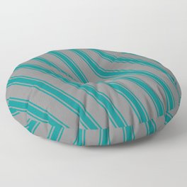 [ Thumbnail: Gray and Teal Colored Stripes/Lines Pattern Floor Pillow ]