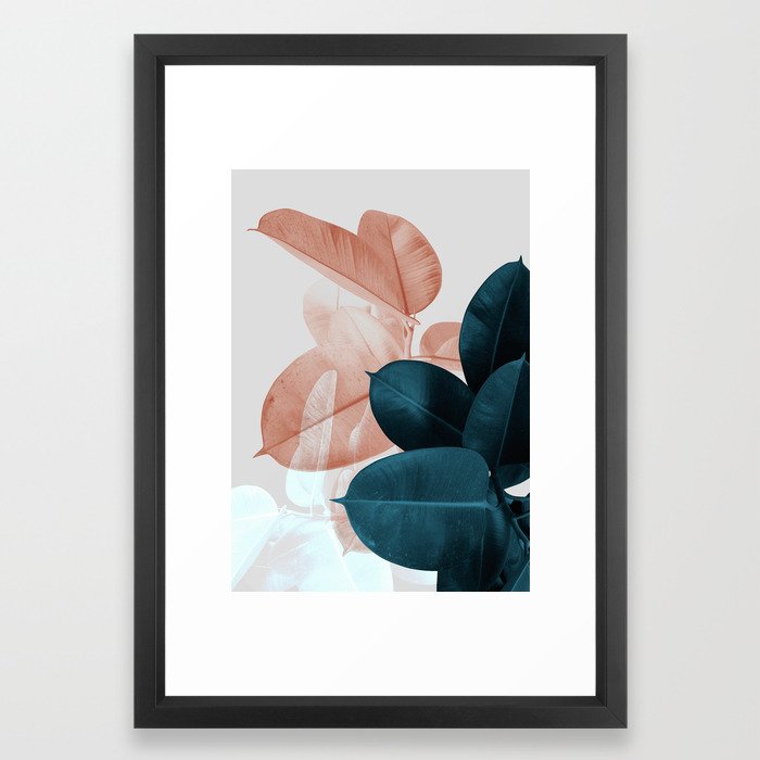 Blush & Blue Leaves Framed Art Print