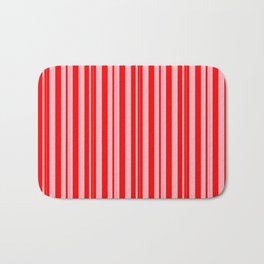 [ Thumbnail: Light Pink & Red Colored Lines Pattern Bath Mat ]